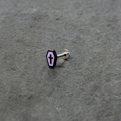 16G 5/16 Creepy Coffin Lt Purple Glow in Dark Labret Monroe Tragus