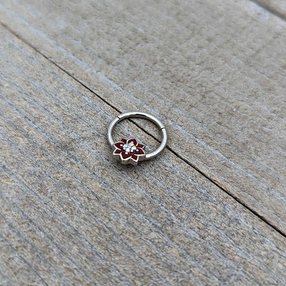 16G 3/8 Aurora Gem Poinsettia Flower Festive Hinged Segment Ring