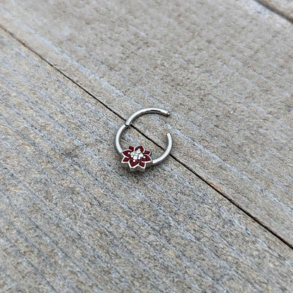 16G 3/8 Aurora Gem Poinsettia Flower Festive Hinged Segment Ring