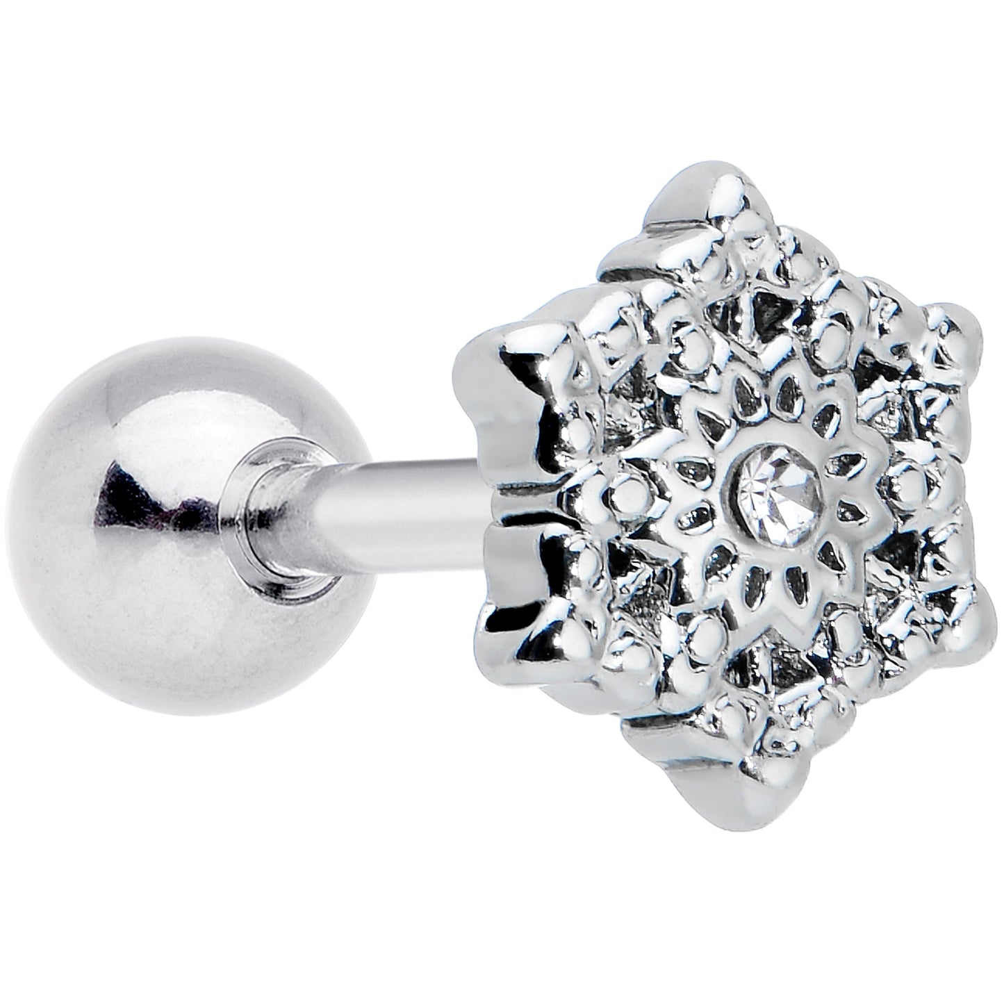 16G 1/4 Clear Gem Filigree Epic Snowflake Cartilage Tragus Earring