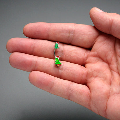 Merry Christmas Trees Hats Holiday Double Mount Belly Ring