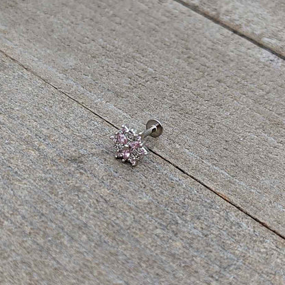 16G 5/16 Pink Clear CZ Gem Snowflake Labret Monroe Tragus
