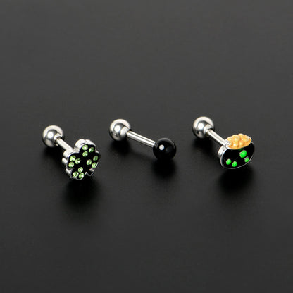 16G 1/4 Green Gem  Shamrock Pot of Gold Cartilage Earring Curation Set of 3