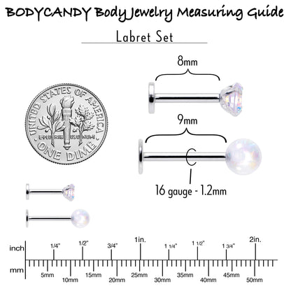 16G 5/16 3/8 Aurora Gem White Faux Opal Labret Monroe Set of 4