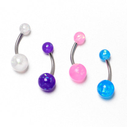 White Pink Purple Faux Opal Pack Belly Ring Set of 4
