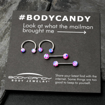 14G 9/16 1/2 Splatter Blue Pink Barbell Horseshoe Nipple Ring Set of 4