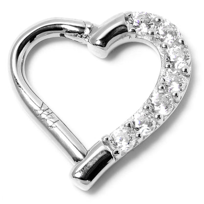 16G 5/16 14k White Gold CZ Paved Ultra Luxe Left Hinged Heart Segment Ring