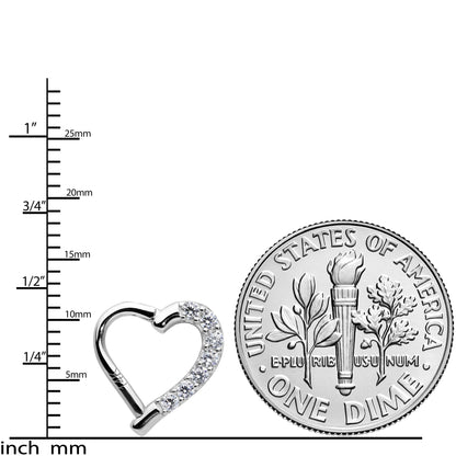 16G 5/16 14k White Gold CZ Paved Ultra Luxe Left Hinged Heart Segment Ring