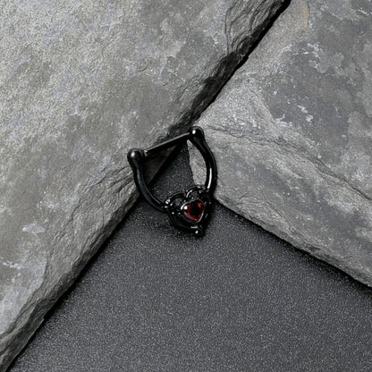16G 5/16 Red CZ Gem Black Passion Heart Cartilage Clicker
