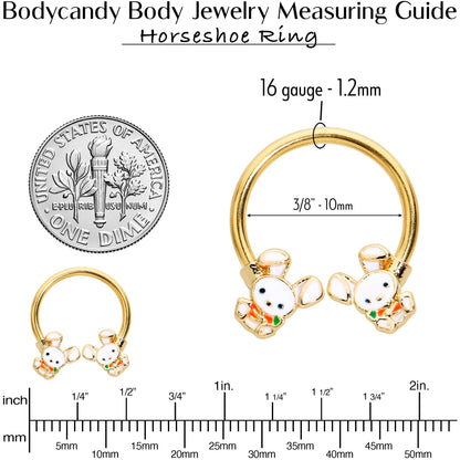 16G 3/8 Gold Tone Cutie Easter Bunny Horseshoe Circular Barbell