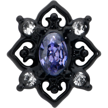 16G 5/16 Purple Gem Black Scrolling Hearts Labret Monroe Tragus
