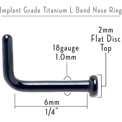 18G 1/4 Black ASTM F-136 Implant Grade Titanium 2mm Disc End L Shape Nose Ring