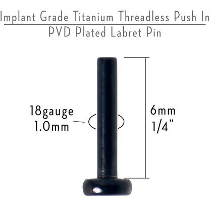 18G 1/4 Black ASTM F-136 Implant Grade Titanium Threadless Post Only Labret