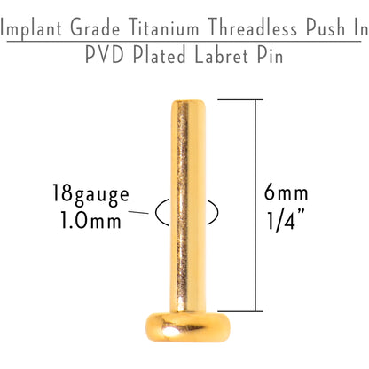 18G 1/4 Gold Tone ASTM F-136 Implant Grade Titanium Threadless Post Only Labret