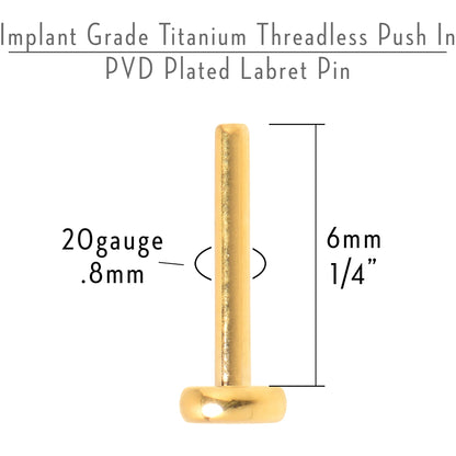 20G 1/4 Gold Tone ASTM F-136 Implant Grade Titanium Threadless Post Only Labret