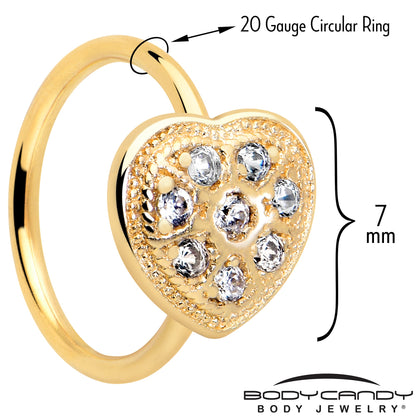 20G 5/16 Clear Gem Gold Tone Ultra Luxe Heart Nose Hoop