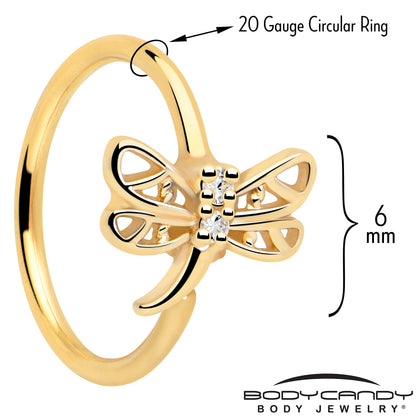 20G 5/16 Clear Gem Gold Tone Filigree Dragonfly Nose Hoop