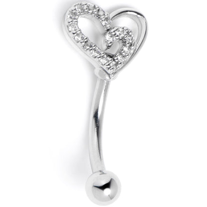 16G 5/16 Clear Gem Asymmetrical Heart Curved Eyebrow Ring