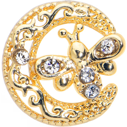 16G 1/4 Clear Gem Gold Tone Lunar Dragonfly Cartilage Earring