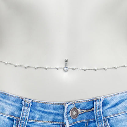 Clear CZ Gem Simple Elegance Faux Pearl Belly Ring Belly Chain