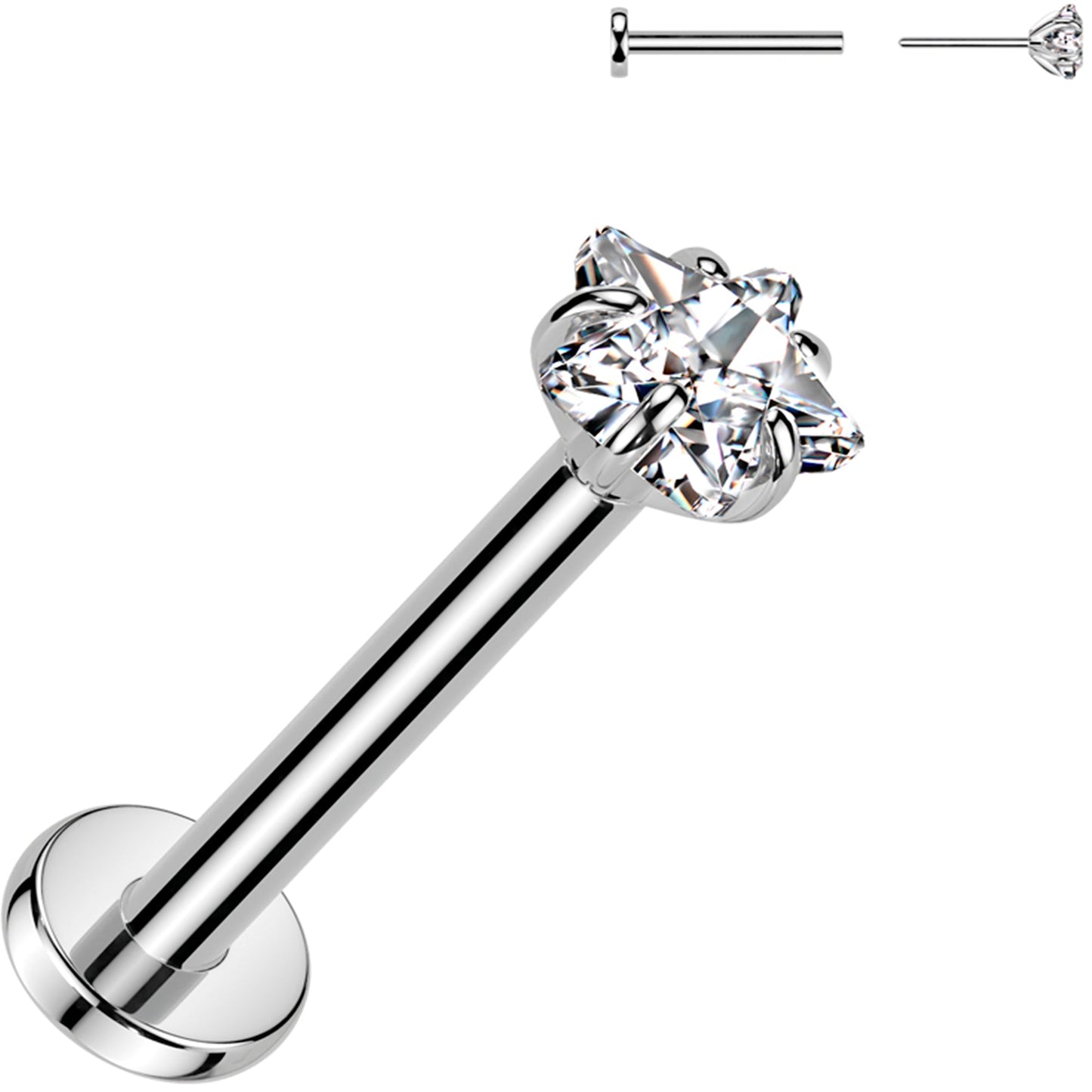 16G 5/16 3mm CZ Star Medical Grade Titanium Flat Back Earring