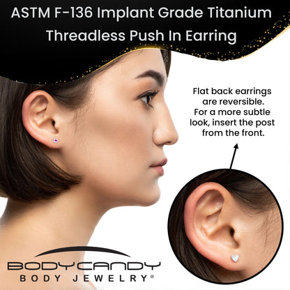 16G 5/16 Aurora CZ Implant Grade Titanium Threadless Reversible Heart Flatback Stud