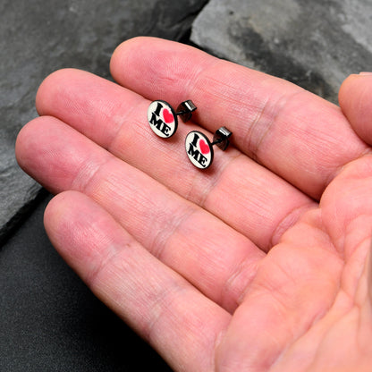 Black Anodized Steel Glow in the Dark Stud Earrings by Onyx O