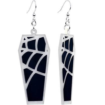 Glowing Spider Web Coffin Glow in the Dark Dangle Earrings by Onyx O