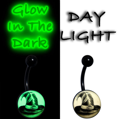 Black Titanium Magic Witch Hat Glow in the Dark Belly Ring