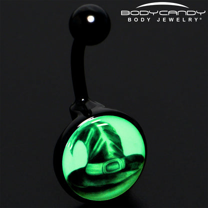 Black Titanium Magic Witch Hat Glow in the Dark Belly Ring