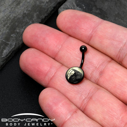 Black Titanium Raven and Cross Glow in the Dark Belly Ring