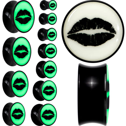 Black Acrylic Lipstick Kiss Glow in Dark Double Flare Plug Set by Onyx O