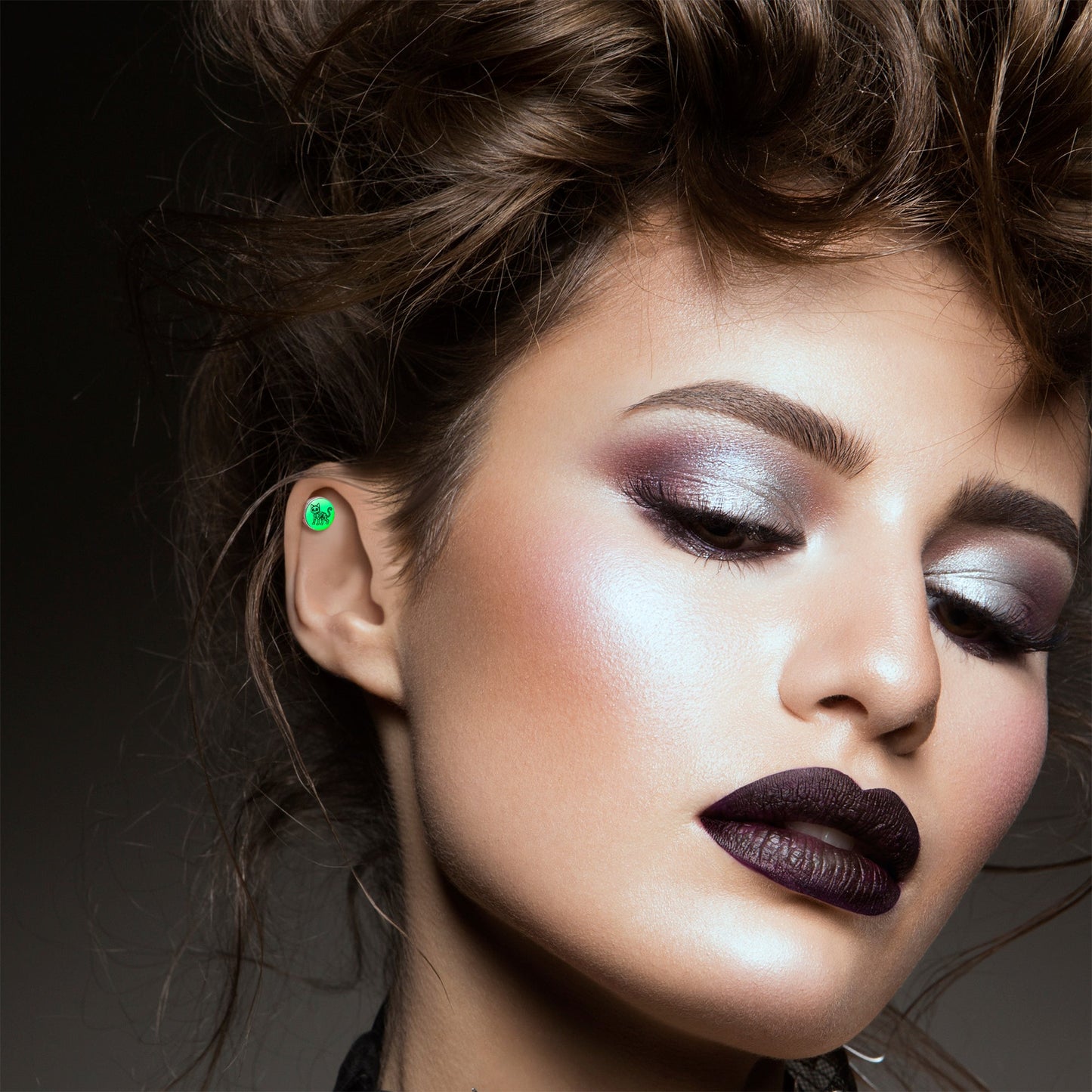16G 1/4 Glow in the Dark Skeleton Kitty Cat Tragus Cartilage Earring by Onyx O