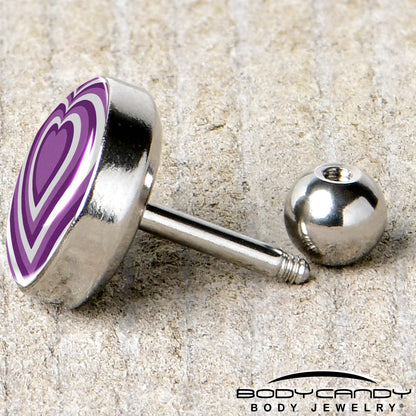 16G 1/4 Purple Retro Heart Tragus Cartilage Earring by Onyx O