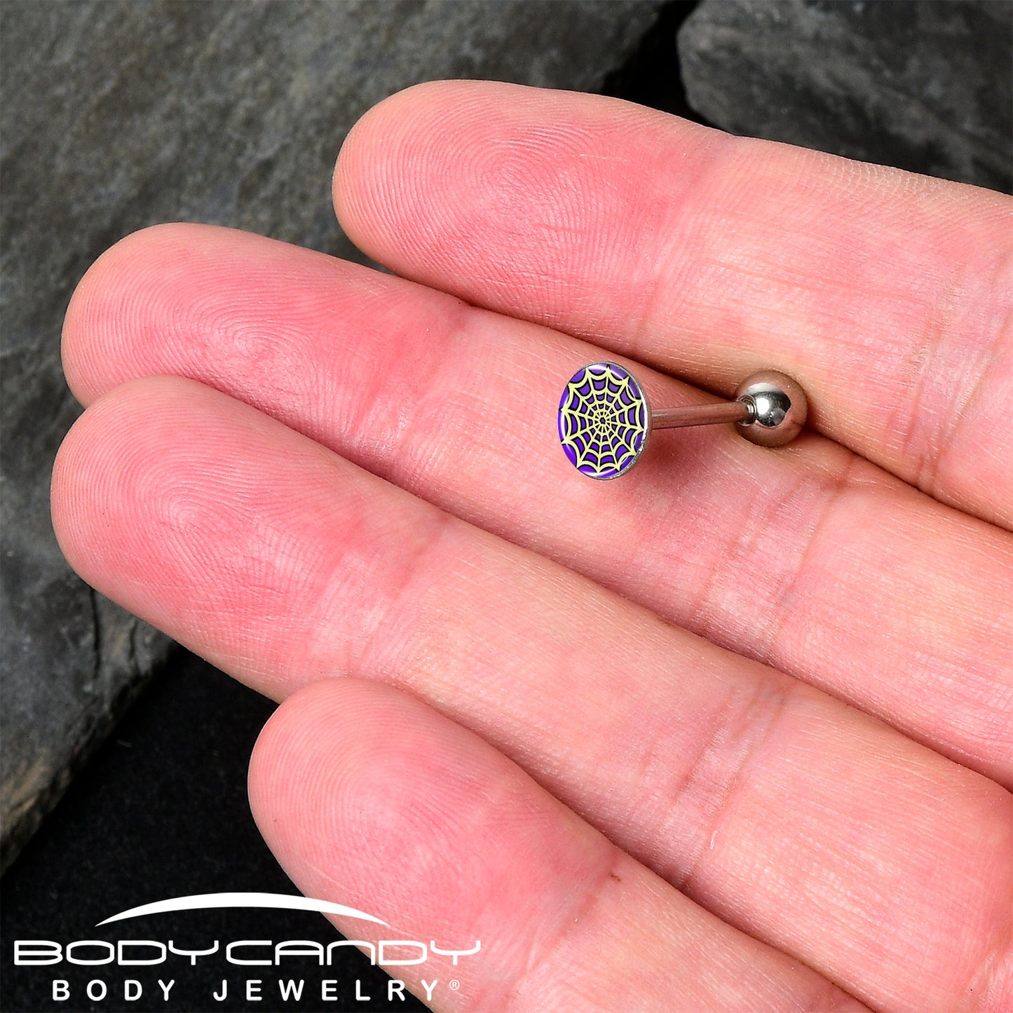 Two Tone Spider Web Barbell Tongue Ring by Onyx O