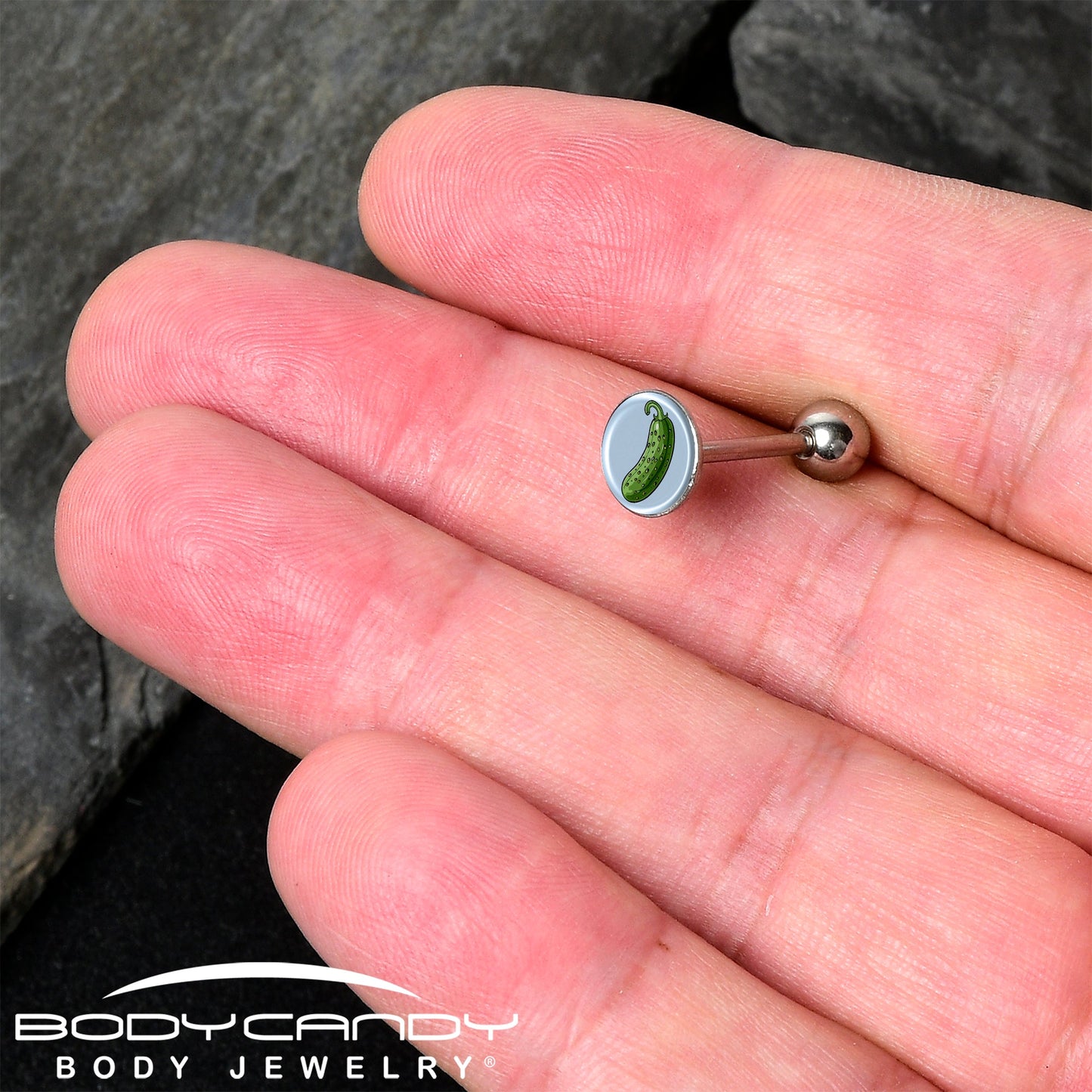 Green Pickle Barbell Tongue Ring by Onyx O