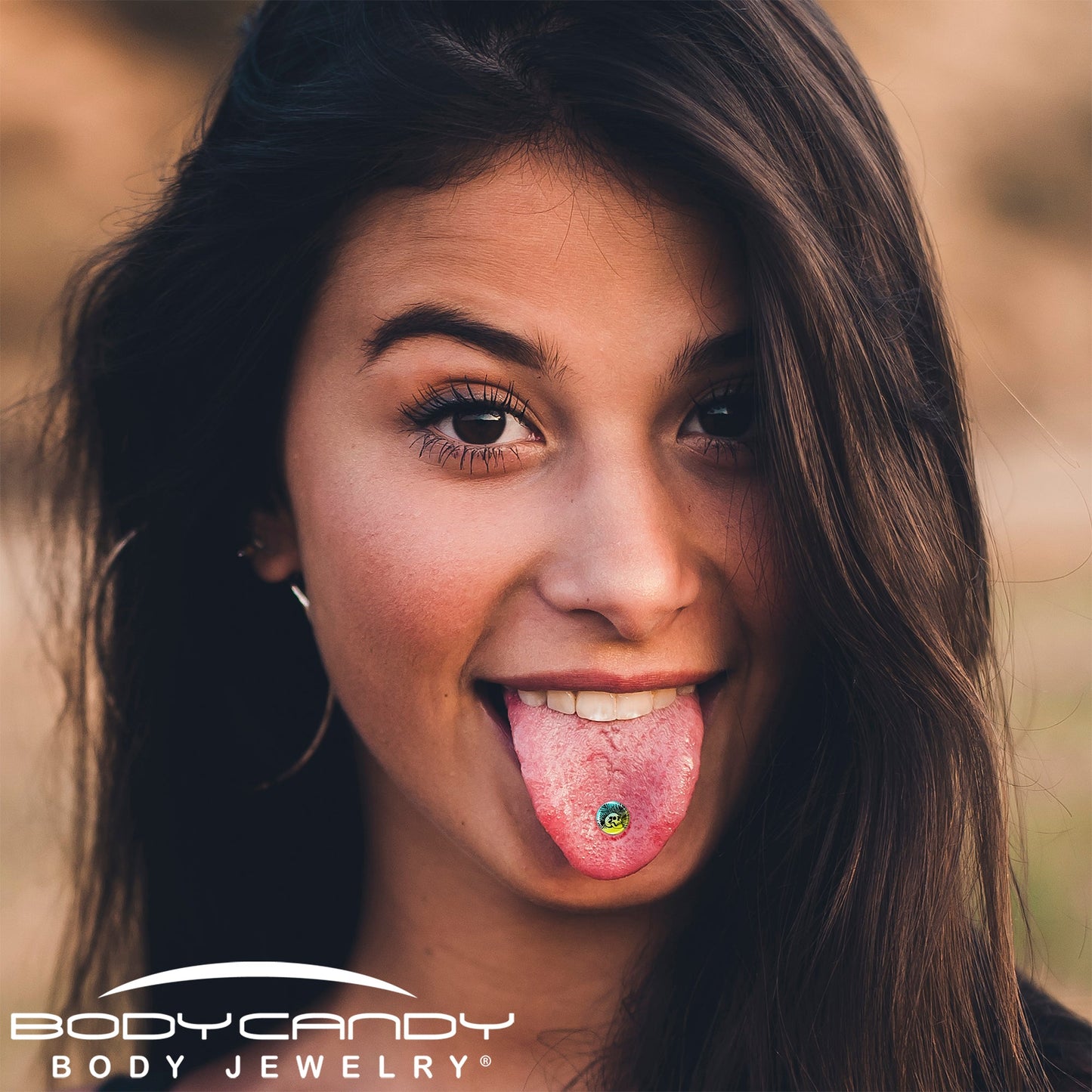 Blue Haze Sunset Skull and Palms Barbell Tongue Ring by Onyx O