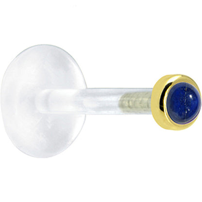 16G 5/16 Solid 14K Yellow Gold 2mm Genuine Blue Lapis Lazuli Bioplast Tragus Earring Stud
