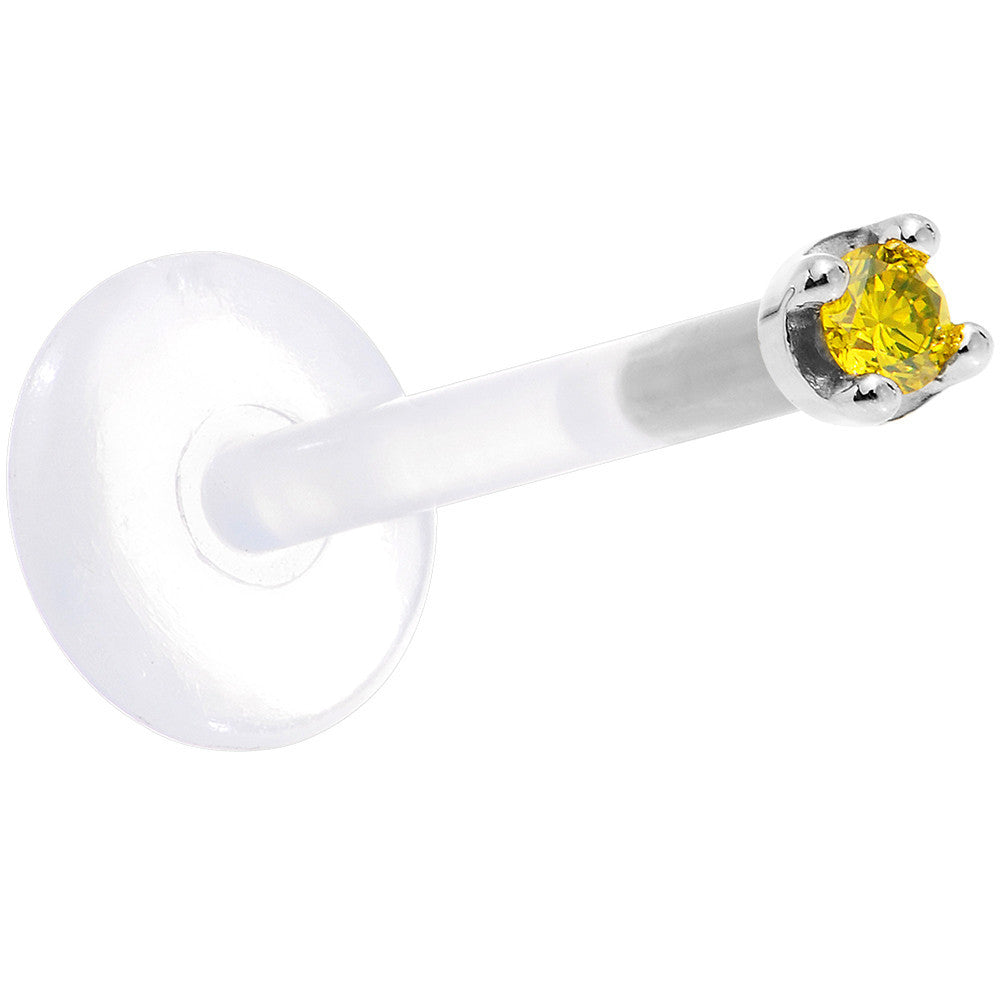 Solid 14K White Gold 1.5mm Genuine Yellow Diamond Bioplast Push in Monroe