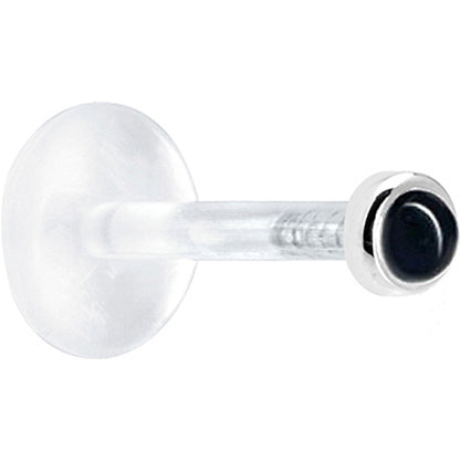 16G 1/4 Solid 14K White Gold 2mm Genuine Onyx Bioplast Tragus Earring Stud