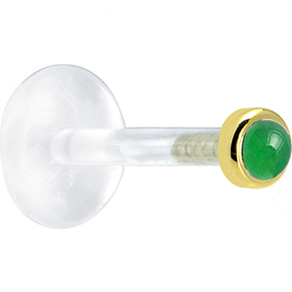 16G 1/4 Solid 14K Yellow Gold 2mm Genuine Jade Bioplast Tragus Earring Stud