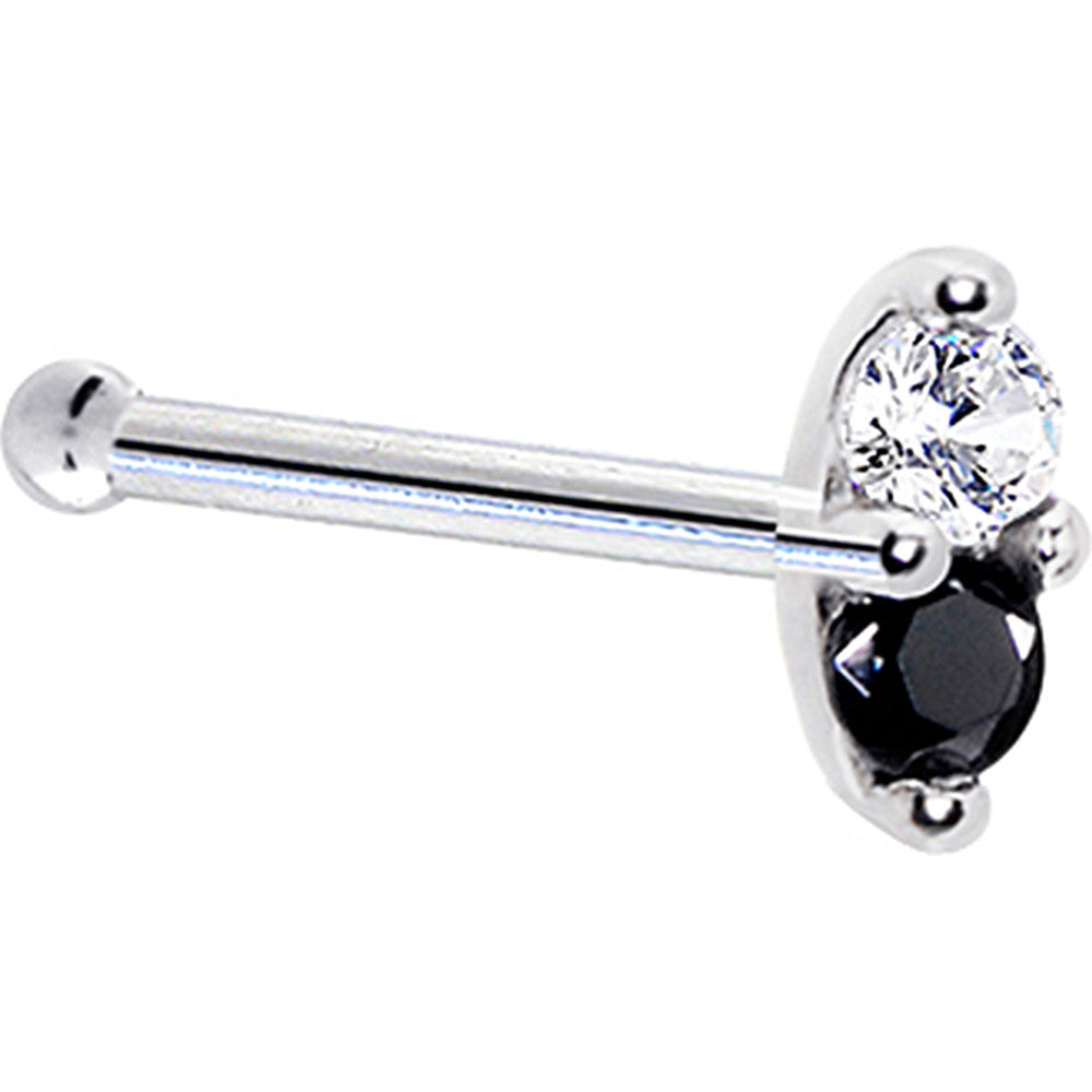 14k White Gold Black 1.5mm CZ Marquise Nose Ring