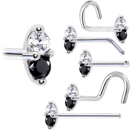 14k White Gold Black 1.5mm CZ Marquise Nose Ring