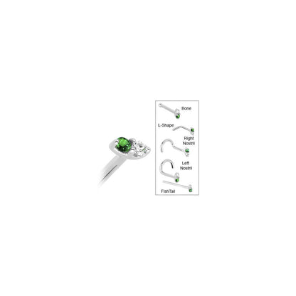 14k White Gold Green 1.5mm CZ Marquise Nose Ring
