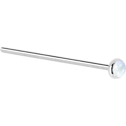 Solid 14K White Gold 2mm Rainbow Moonstone Nose Ring