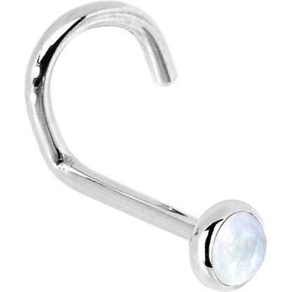 Solid 14K White Gold 2mm Rainbow Moonstone Nose Ring