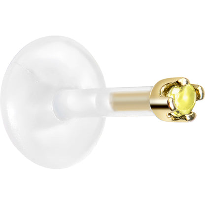 16G 1/4 14K Yellow Gold November 1.5mm CZ Bioplast Push in Cartilage Earring