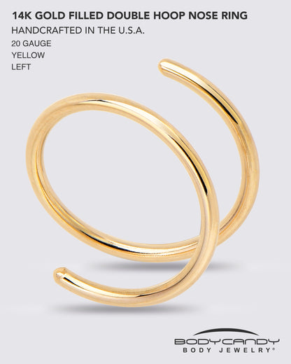 Double Hoop Nose 14k Yellow Gold Filled Spiral Nose Ring 20G 8mm Left