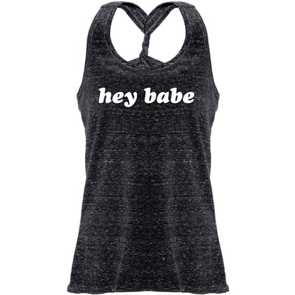 Hey Babe Black Gray Cosmic Twist Back Tank Top