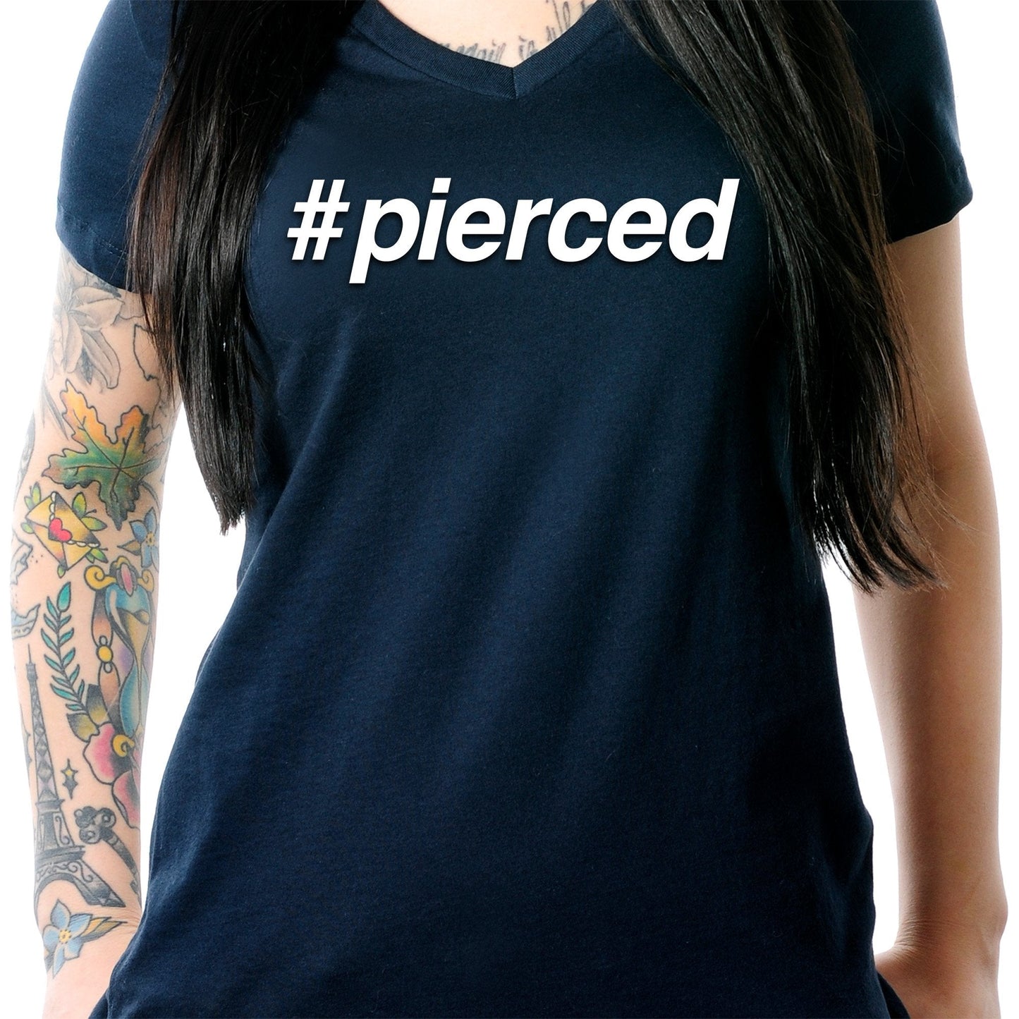 hashtag pierced Black Tapered V-Neck Tee Shirt